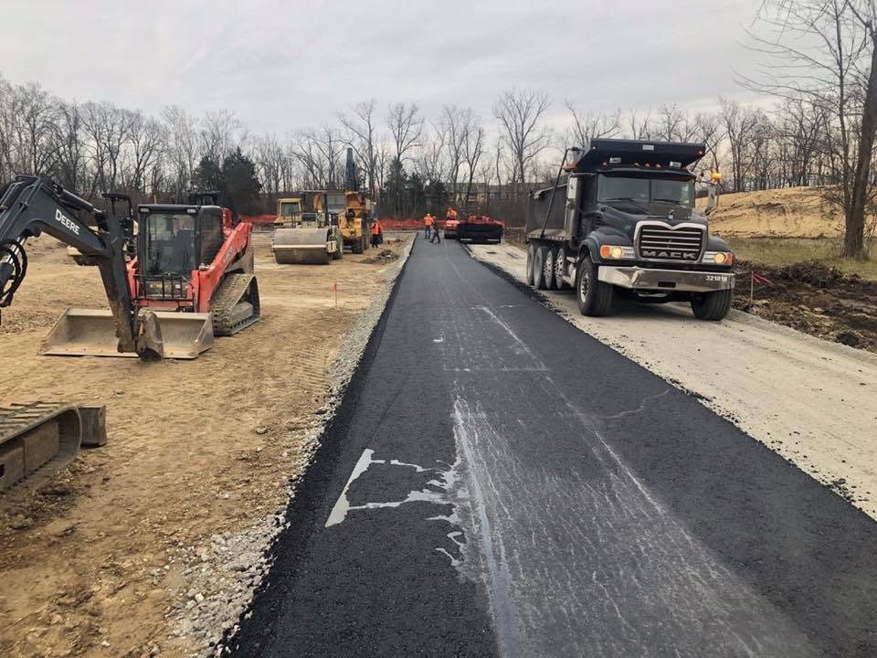 Site paving and excavator equipment on an active construction site